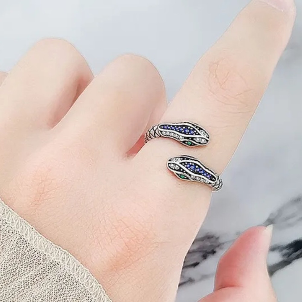 925 STERLING SILVER SNAKE CUBIC ZIRCON OPEN GOTH RING - Picture 4 of 4